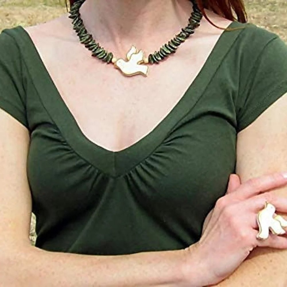Wooden Dove Necklace handmade handcrafted